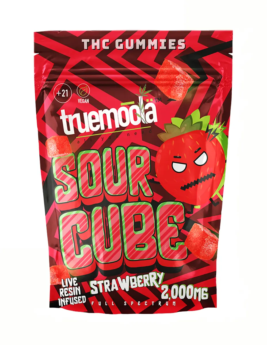 Strawberry Truemoola Sour Cube Live Resin Infused THC Gummies 2000MG