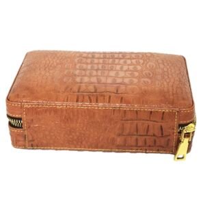 4 Stick Brown Leather Travel Humidor Set With Cutter And Lighter