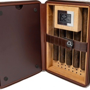 Manhattan XL 10-20 Ct. Crocodile Motif Leather Travel Humidor (Brown)