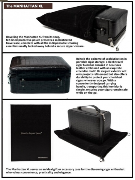 Manhattan XL 10-20 Ct. Crocodile Motif Leather Travel Humidor (Black) - Image 3